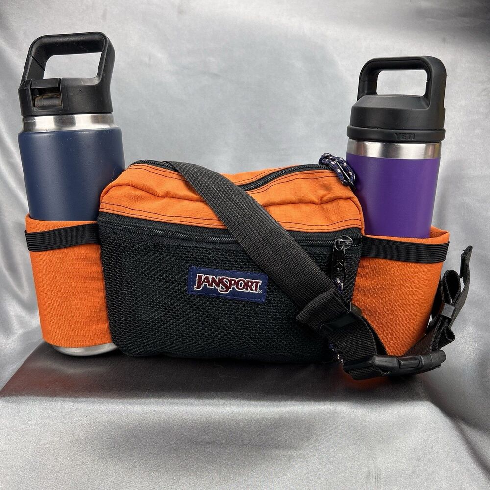 Vintage 90's Jansport Waist Fanny Pack Orange USA 2 Bottle Holders Summer Hiking